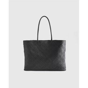 Quince Women Italian Leather Handwoven Tote Black OS